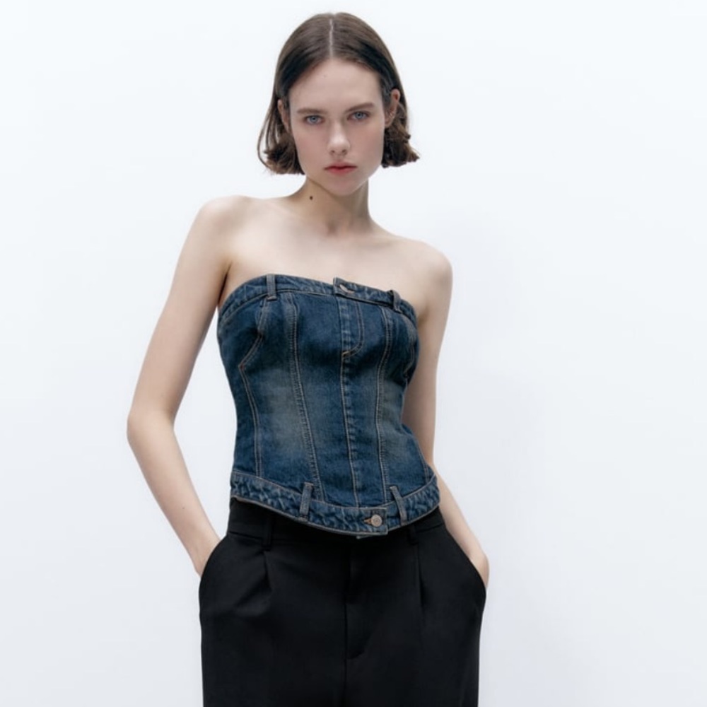 ZARA DENIM TRF CORSETRY-INSPIRED TOP